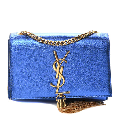 Saint Laurent Metallic Calfskin Small Classic Monogram Kate Tassel Satchel Blue Royal 1 of 10