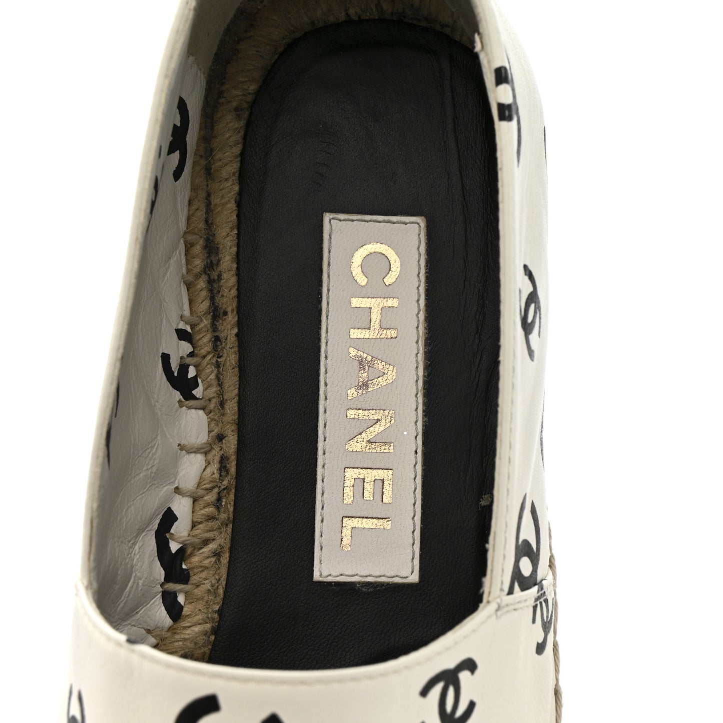 Lambskin Printed CC Espadrilles 37 White Black