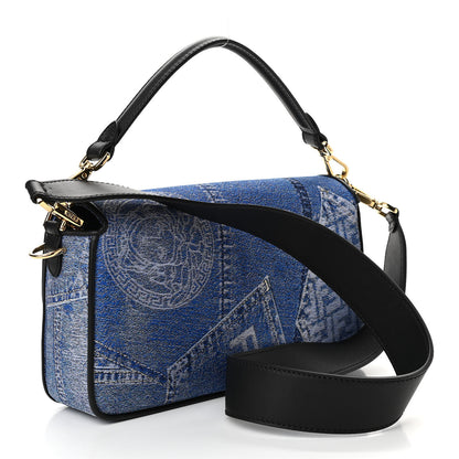 Versace X FENDI Fabric Calfskin Medusa Denim Patchwork Print Baguette Blue Black Gold 3 of 9