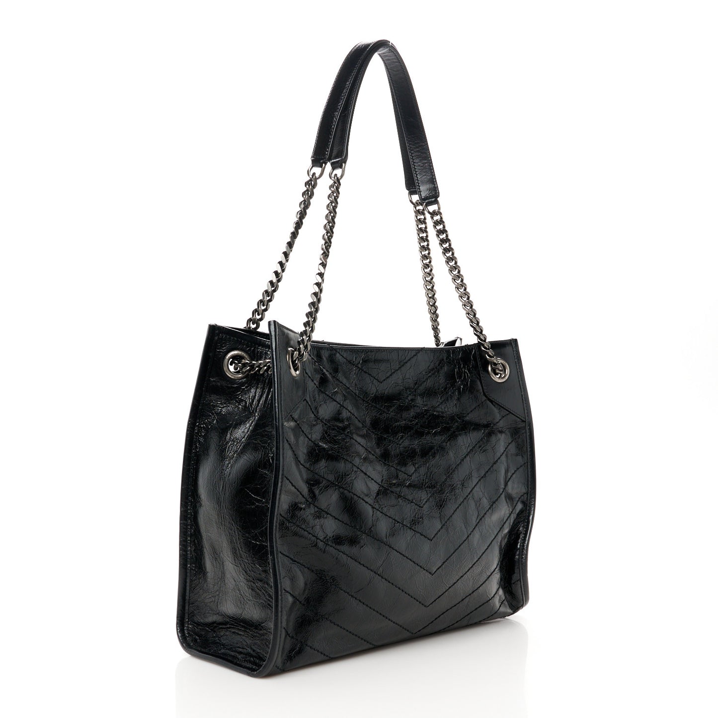 Crinkled Calfskin Matelasse Monogram Medium Niki Shopper Tote Black