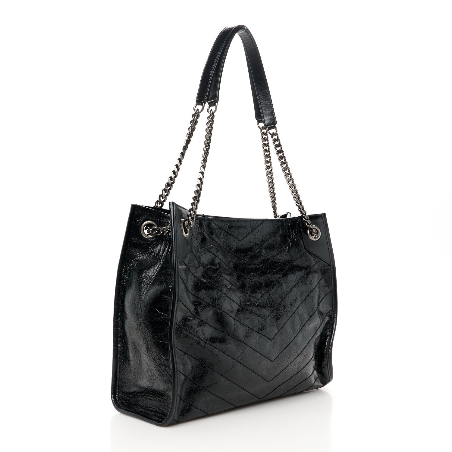 Saint Laurent Crinkled Calfskin Matelasse Monogram Medium Niki Shopper Tote Black 3 of 10