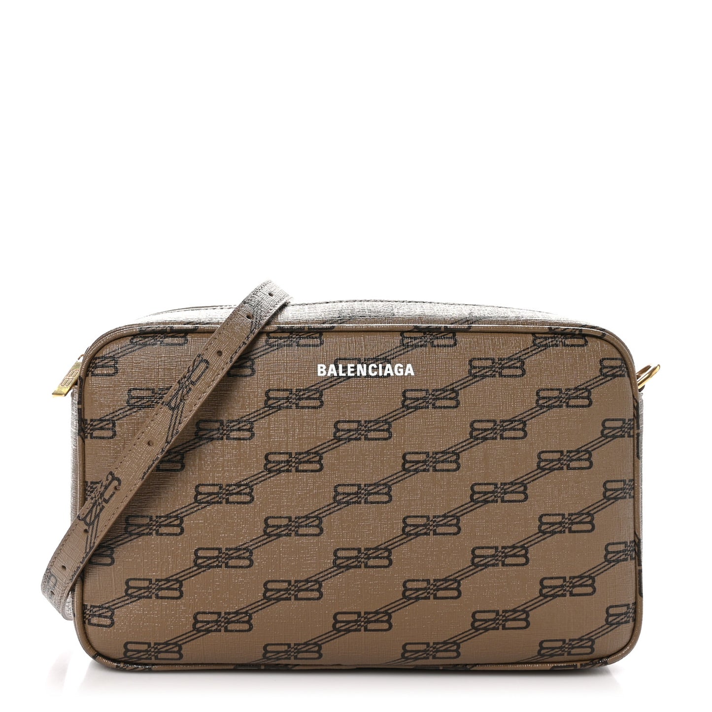 Coated Canvas BB Monogram Medium Signature Camera Bag Beige Brown