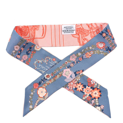 Hermes Silk Brides De Gala En Fleurs Twilly Blue Jean Rose Saumon 1 of 3