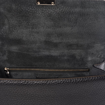Valentino Garavani Pebbled Calfskin Medium Glam Lock Rockstud Flap Black 8 of 12
