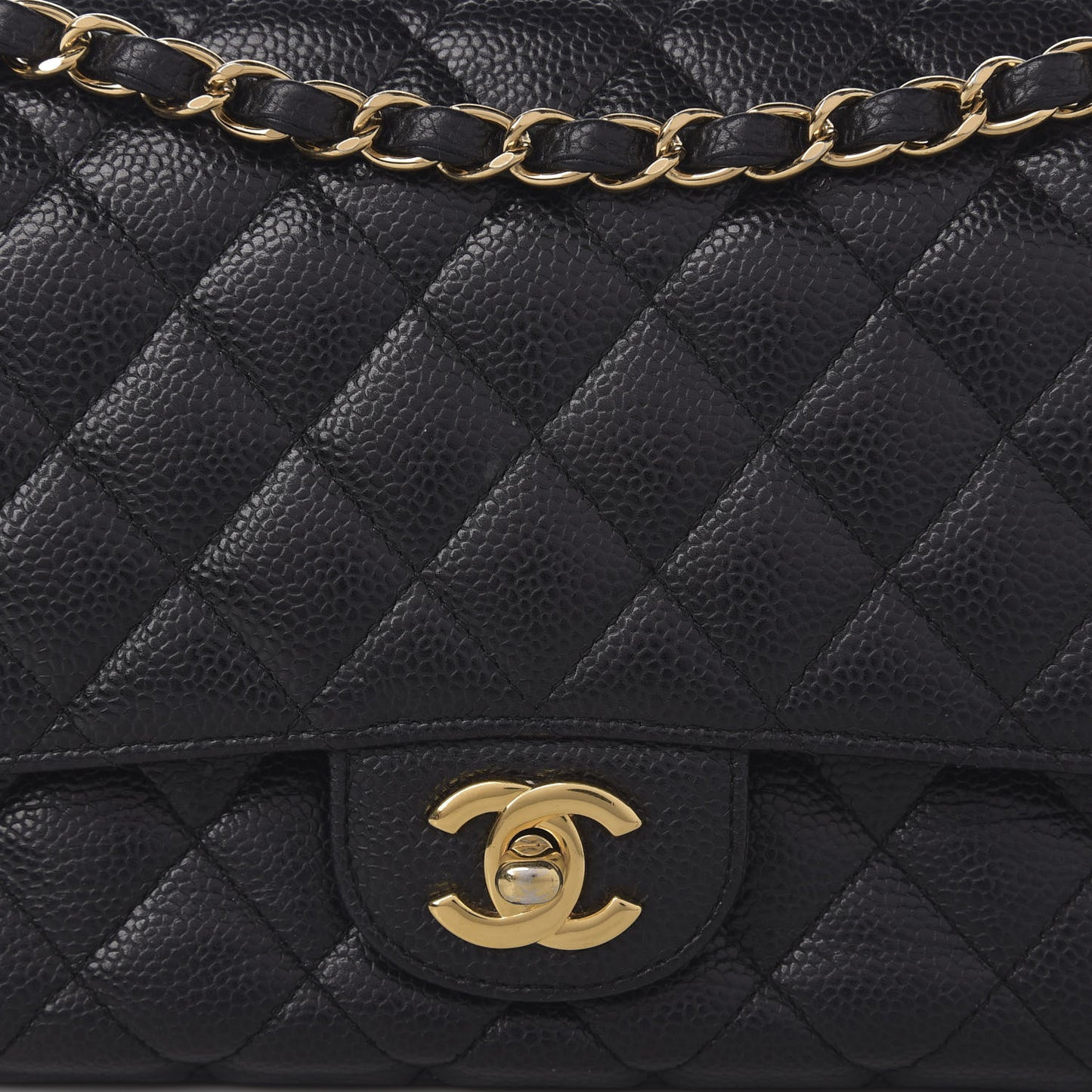 Caviar Quilted Medium Double Flap Black
