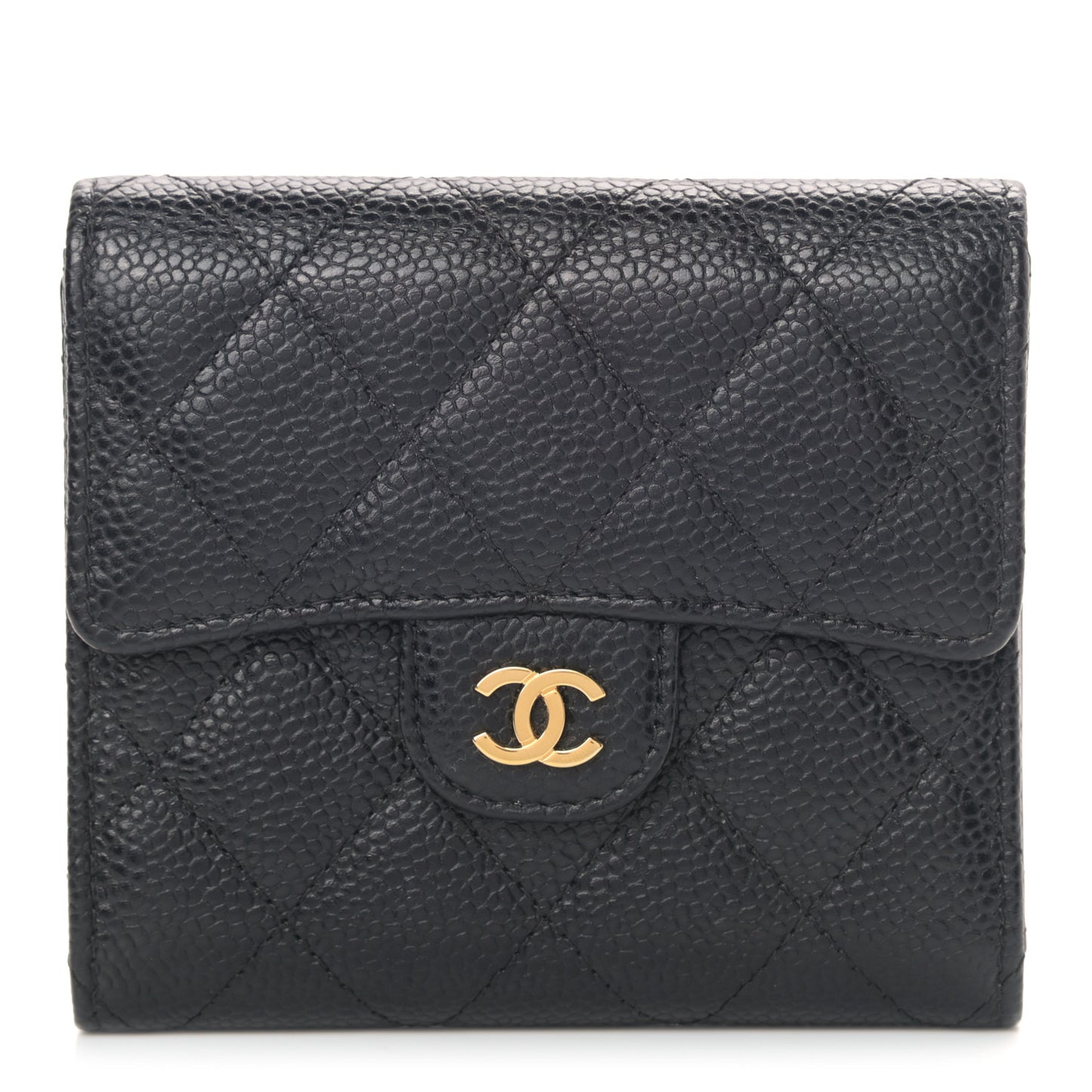 Caviar Quilted Compact Flap Wallet Black