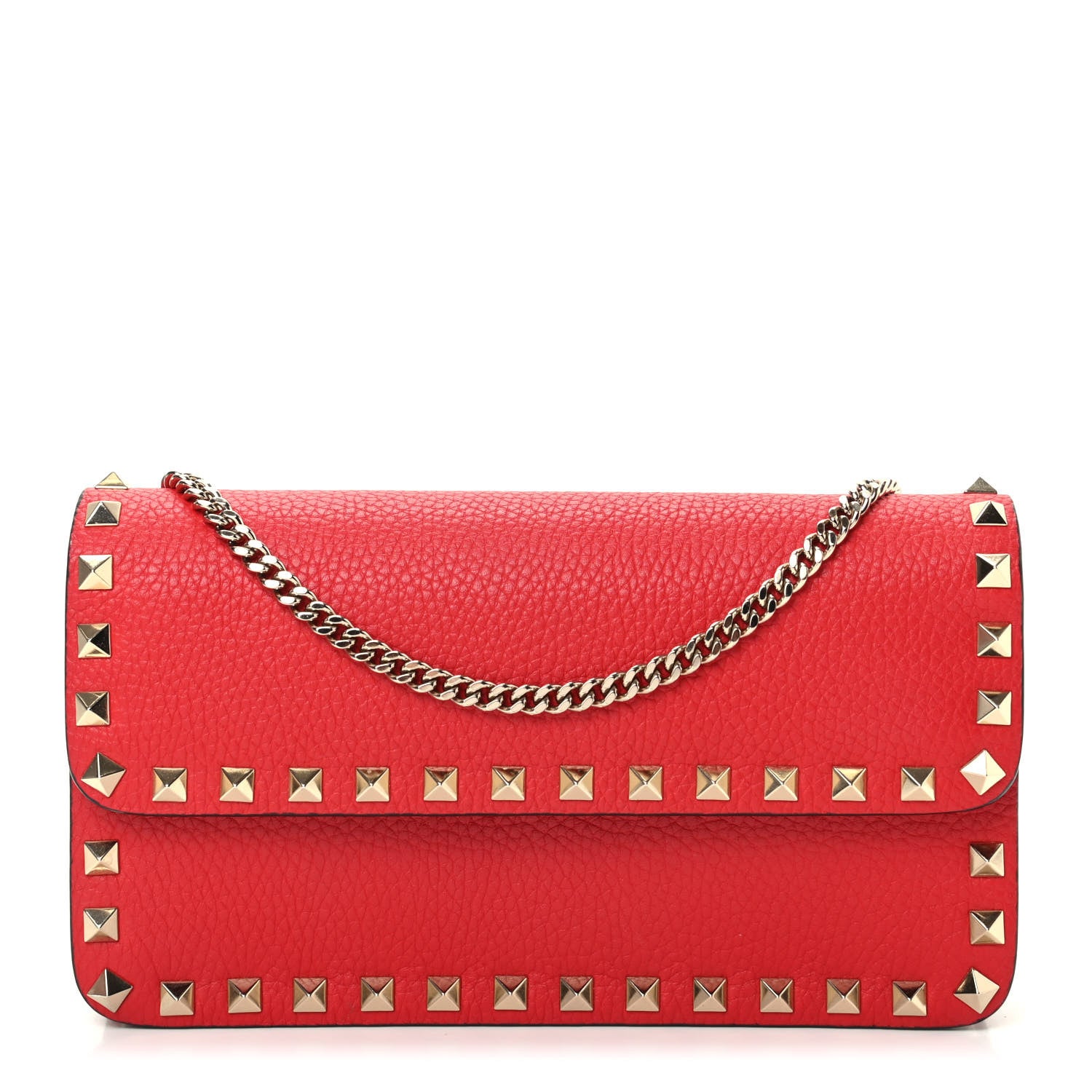 Valentino Garavani Pebbled Calfskin Rockstud Flap Wallet On Chain Rouge Pur 1 of 9