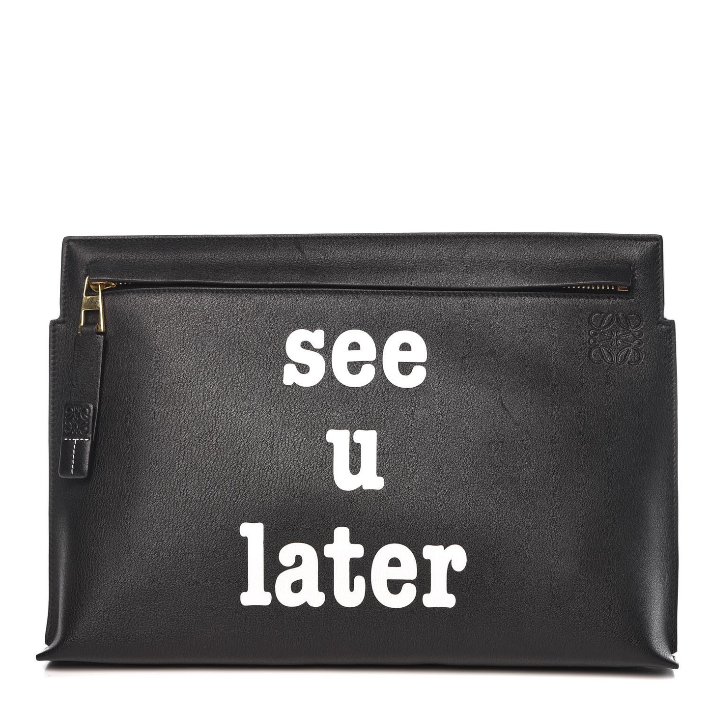 Calfskin See U Later T Pouch Bag Black White