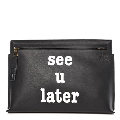 Loewe Calfskin See U Later T Pouch Bag Black White 1 of 28