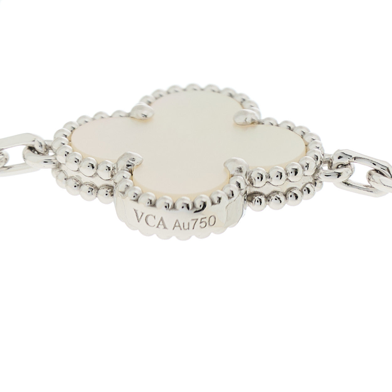18K White Gold Mother of Pearl 10 Motifs Vintage Alhambra Necklace