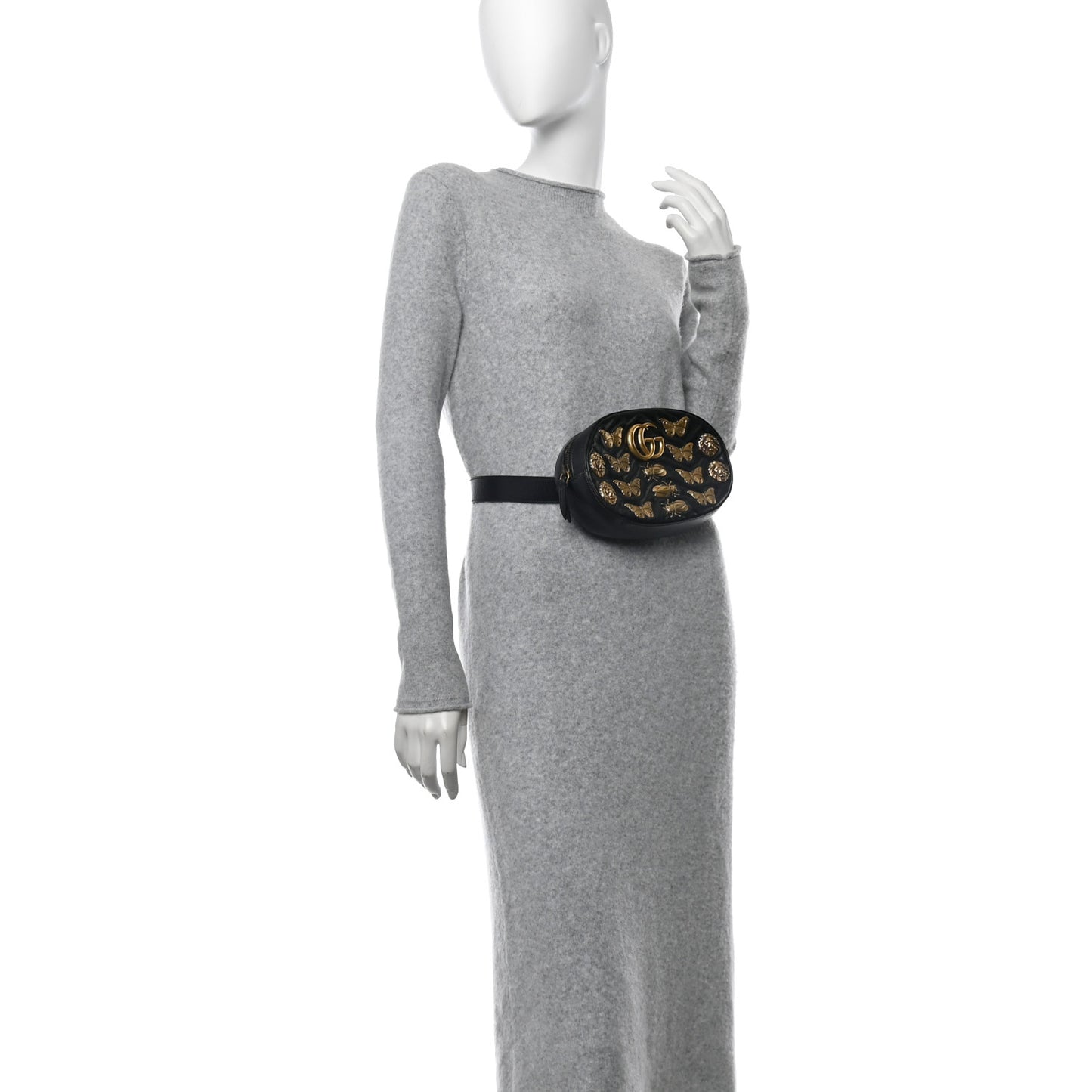 Calfskin Matelasse Animal Studs GG Marmont Belt Bag 85 34 Black