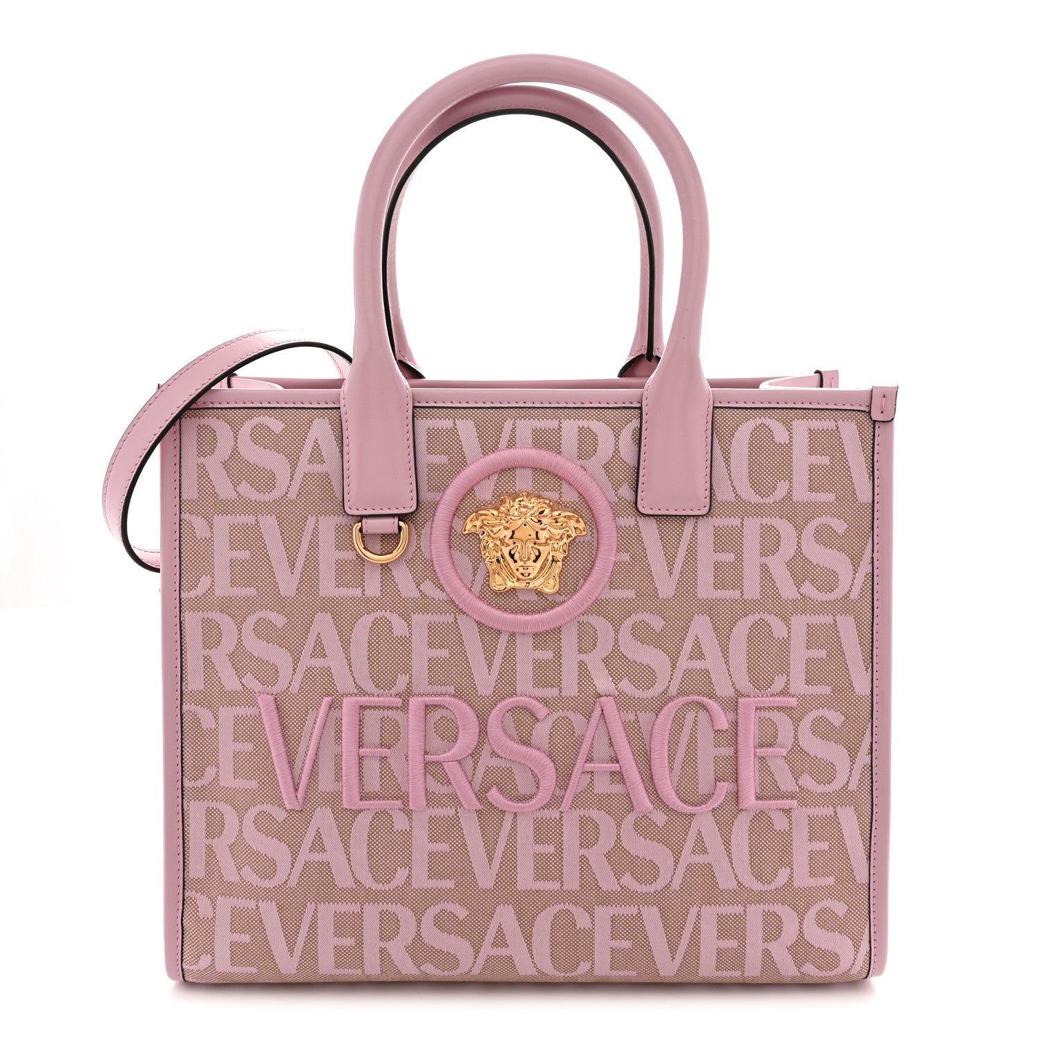 Versace Canvas Calfskin Allover La Medusa Small Tote Pink 1 of 9