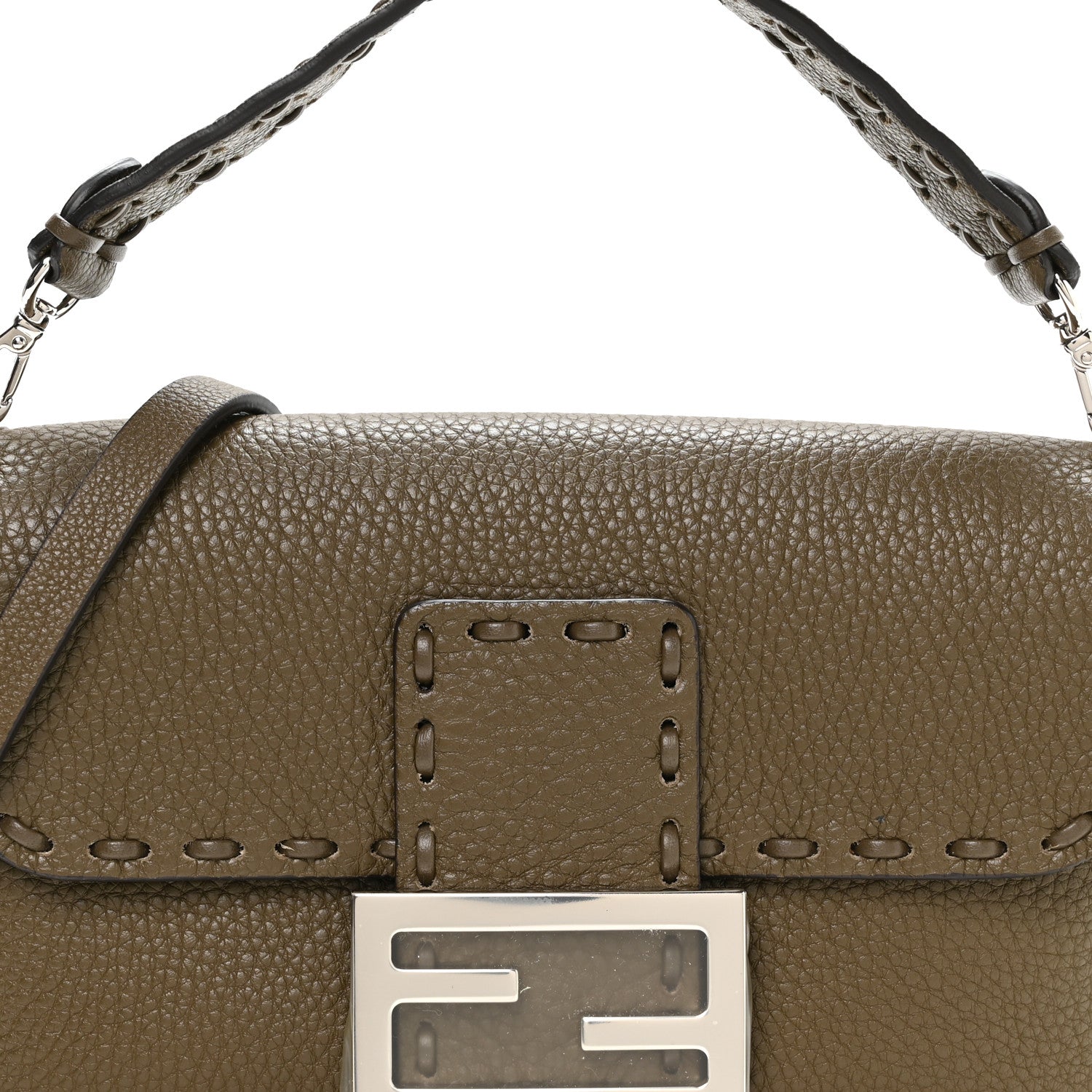 Fendi Cuoio Roma Sellerissima Nappa Sintetica Tape Stitch Mini Baguette Wood 7 of 9