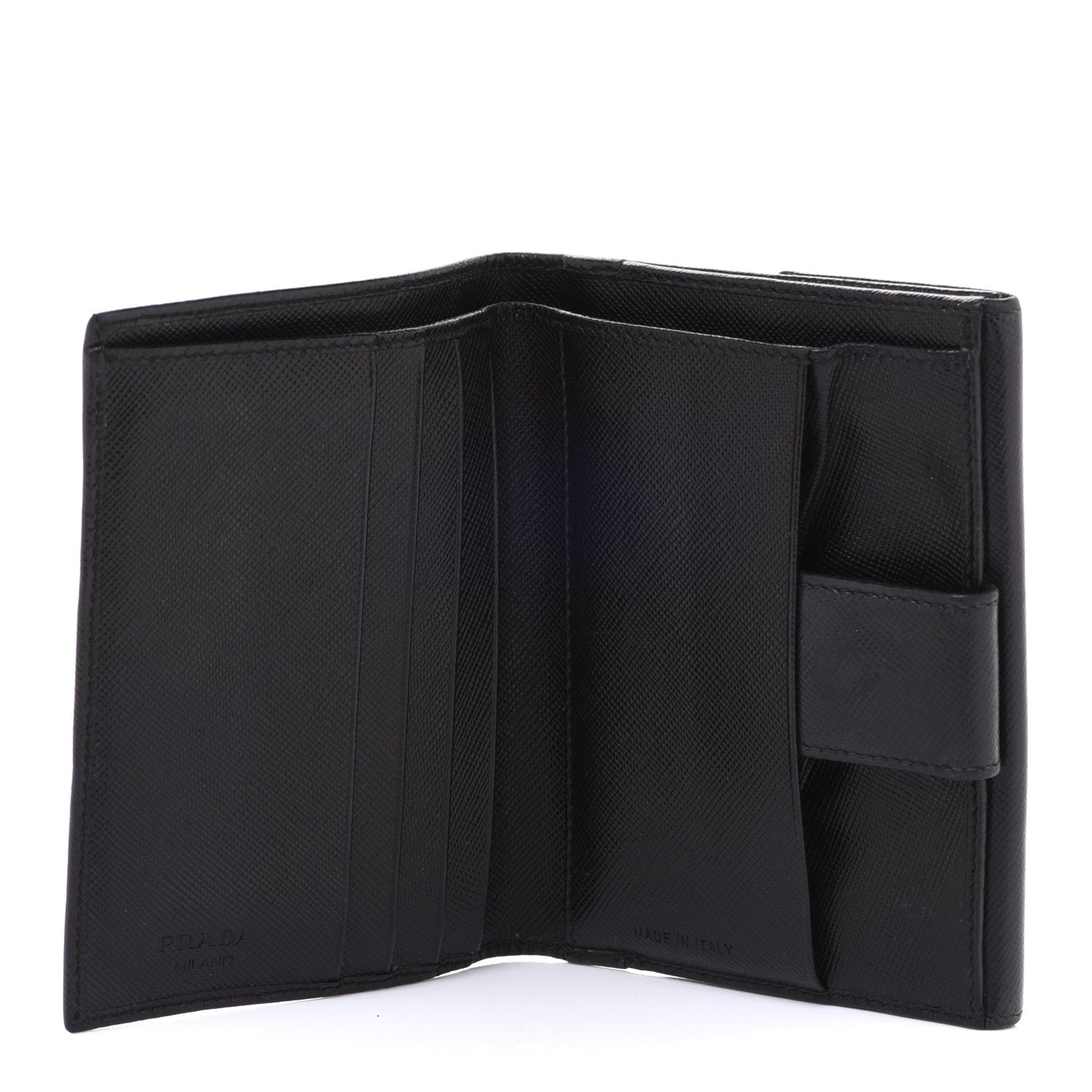 Saffiano Metal French Flap Compact Wallet Black