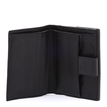Prada Saffiano Metal French Flap Compact Wallet Black 5 of 7