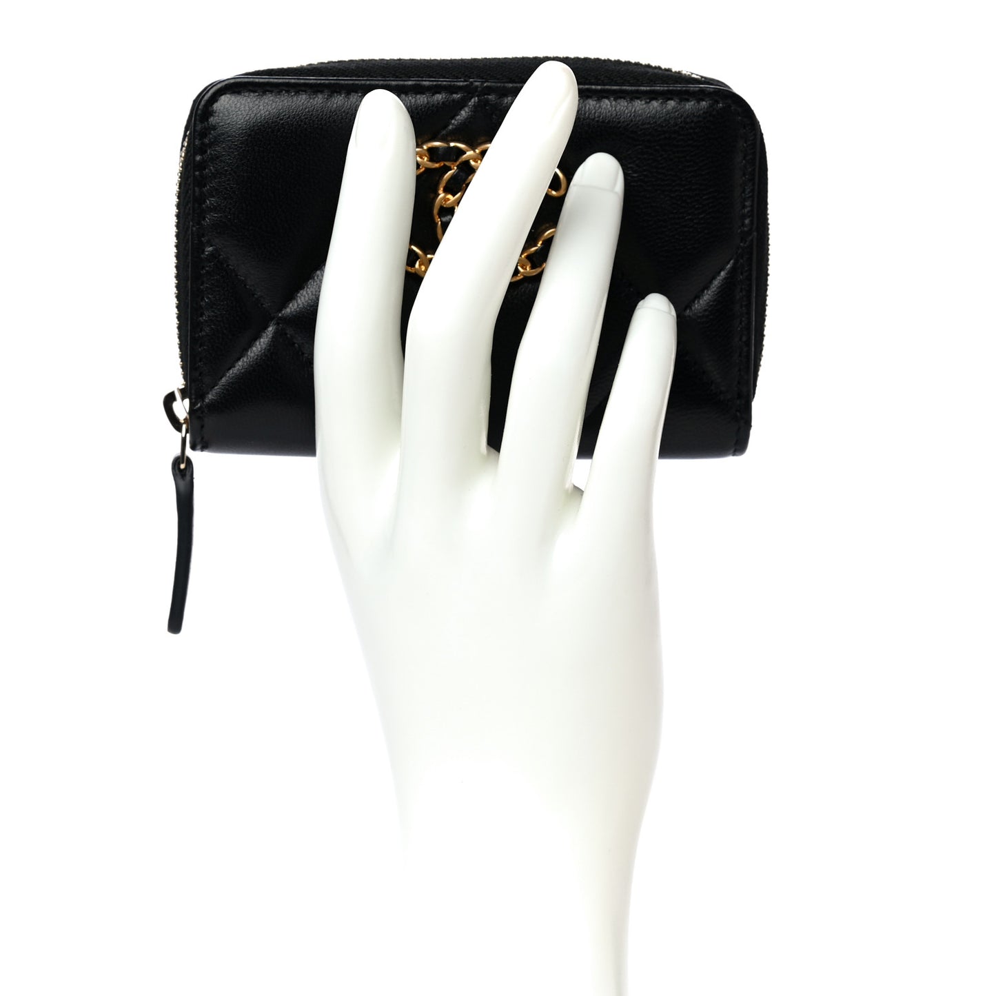 Lambskin Quilted Chanel 19 Zip Around Coin Purse Wallet Black