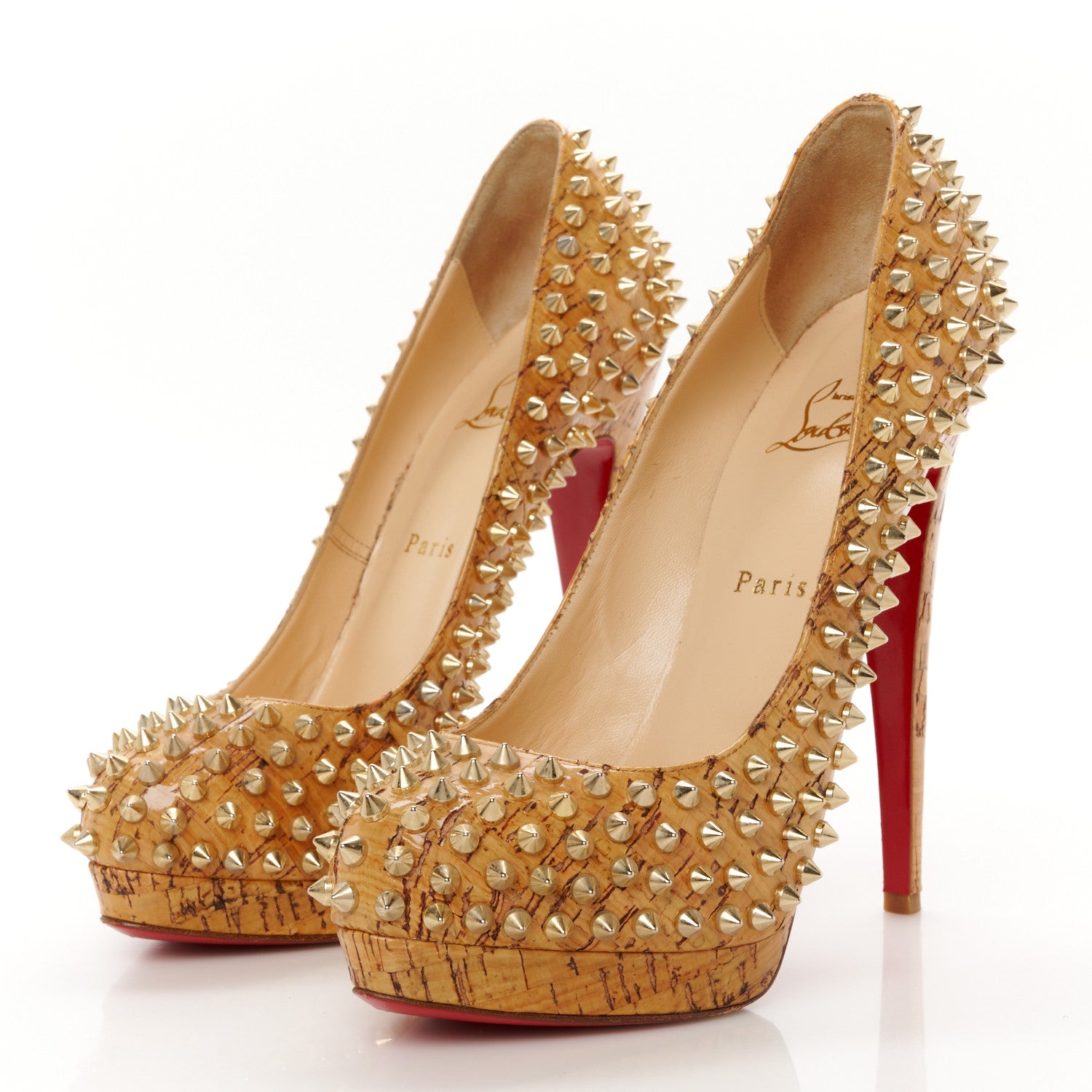 Christian Louboutin Cork Alti Spikes 160 Pumps 40 Natural Gold 4 of 11
