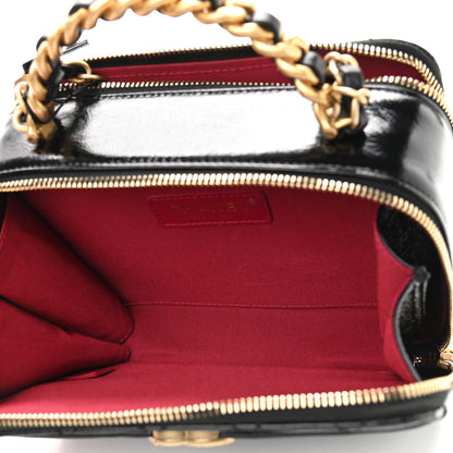 Chanel Crumpled Lambskin Quilted Get Round Top Handle Vanity Case Black 5 of 10