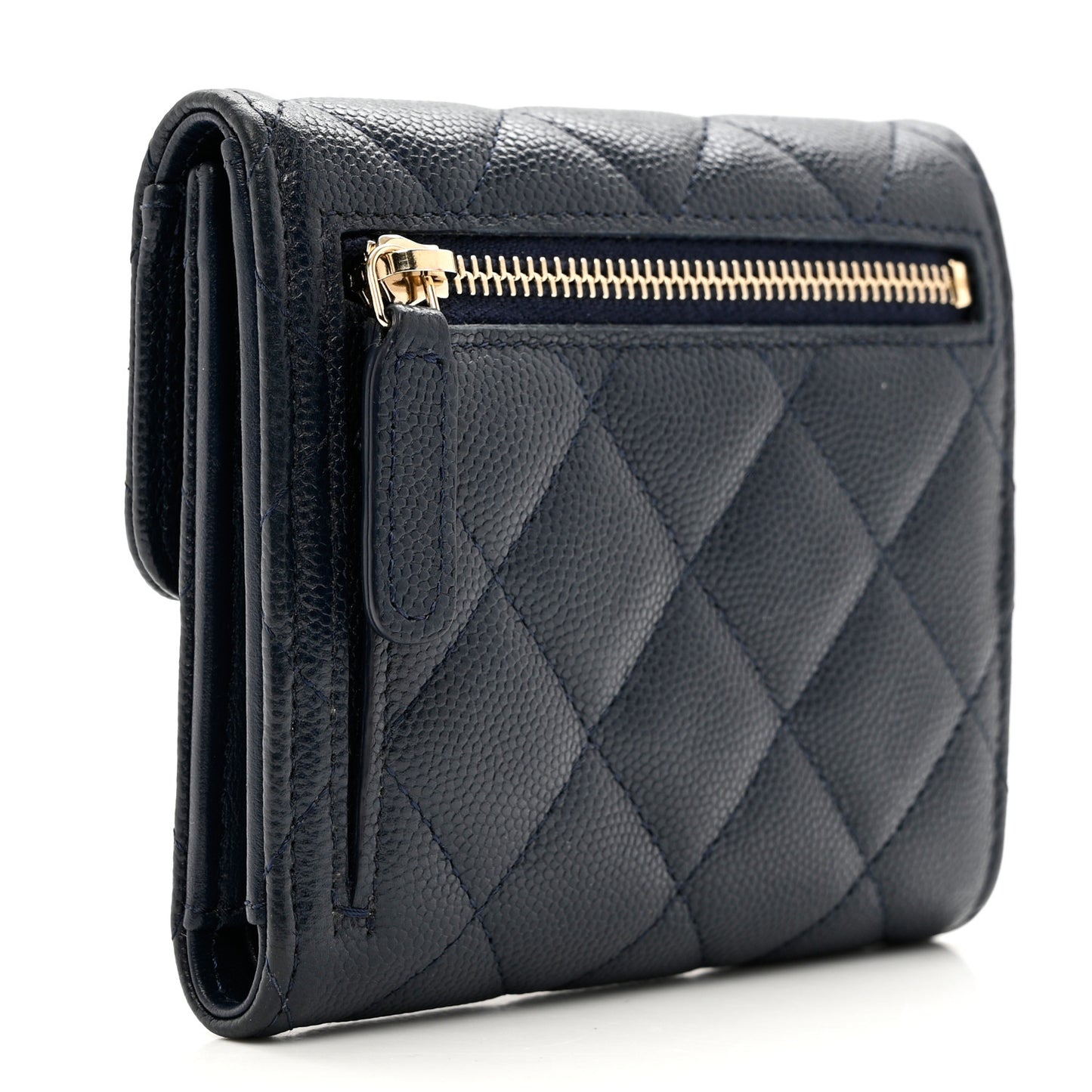 Caviar Quilted Compact Flap Wallet Navy
