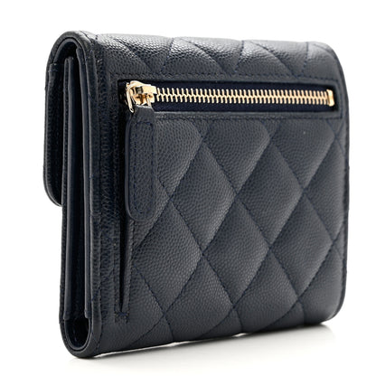 Chanel Caviar Quilted Compact Flap Wallet Navy 3 of 8