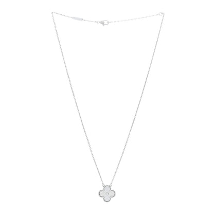 Van Cleef & Arpels VAN CLEEF & ARPELS 18K White Gold Guilloche Vintage Alhambra Pendant Necklace 3 of 5