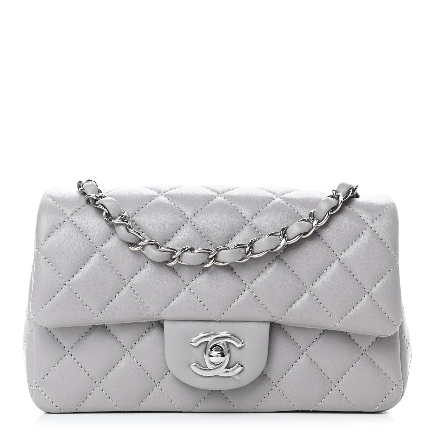 Lambskin Quilted Mini Rectangular Flap Grey
