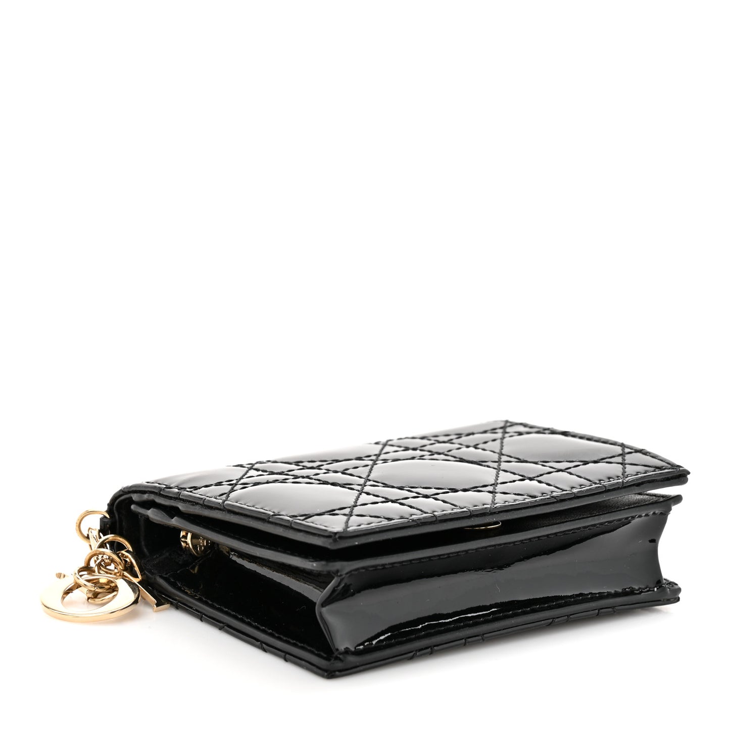 Patent Cannage Small Lady Dior Flap Card Holder Black