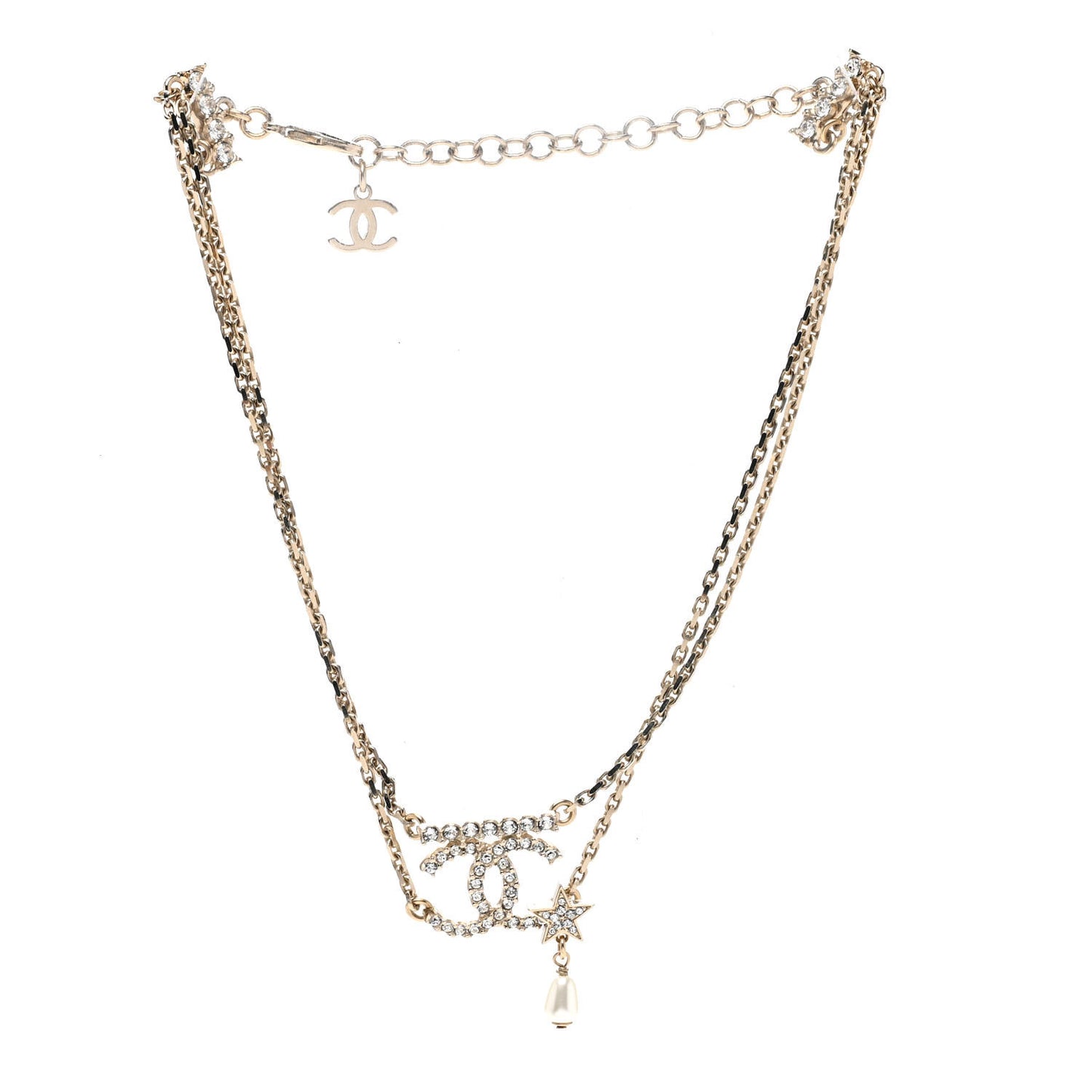 Pearl Crystal CC Star Choker Necklace Gold