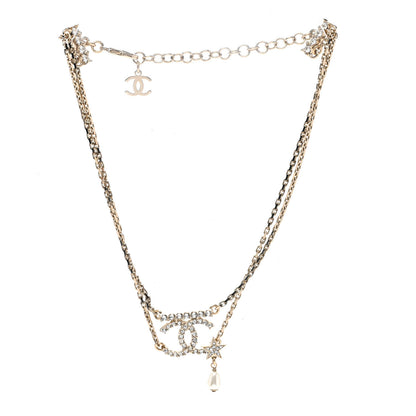 Chanel Pearl Crystal CC Star Choker Necklace Gold 4 of 5