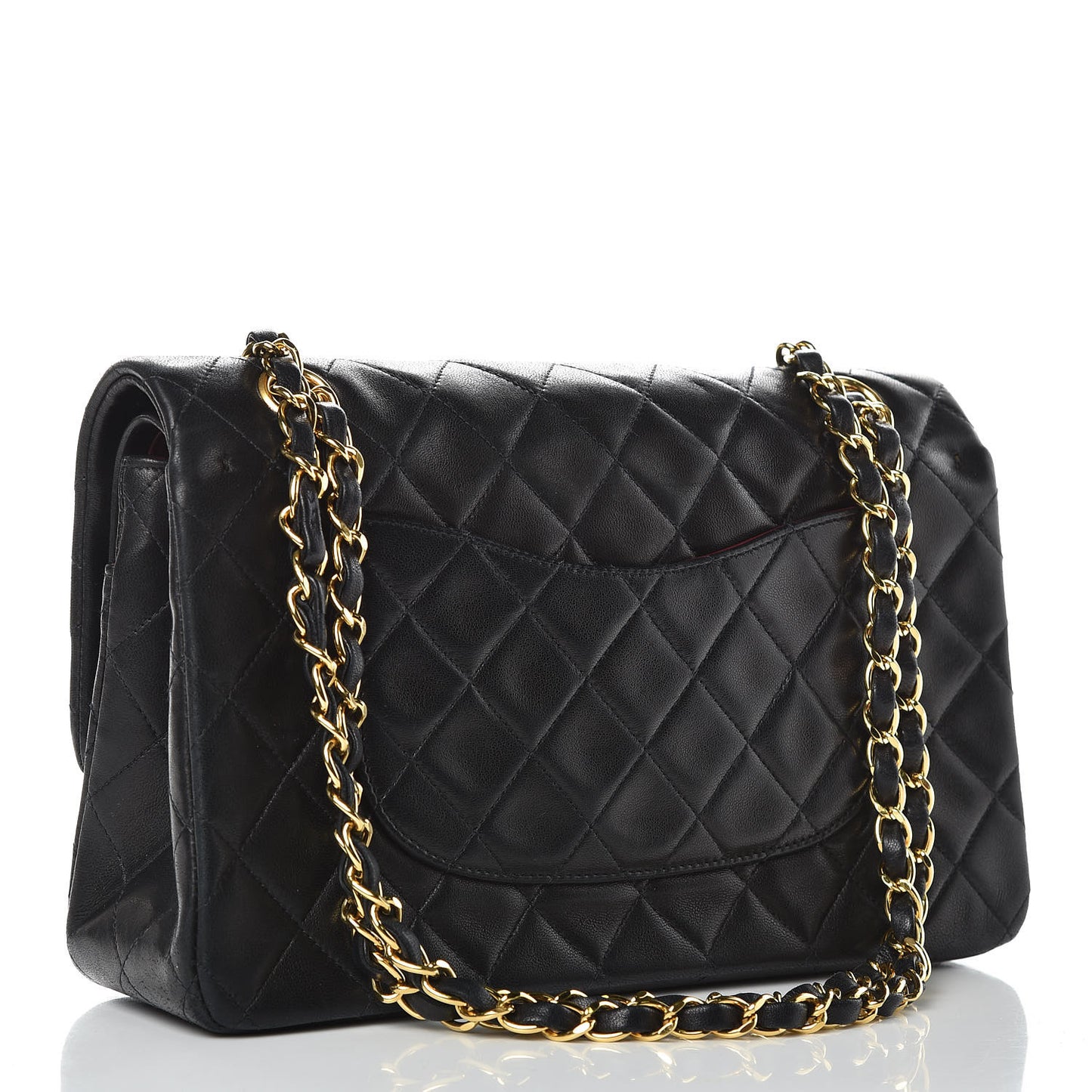 Lambskin Quilted Medium Double Flap Black