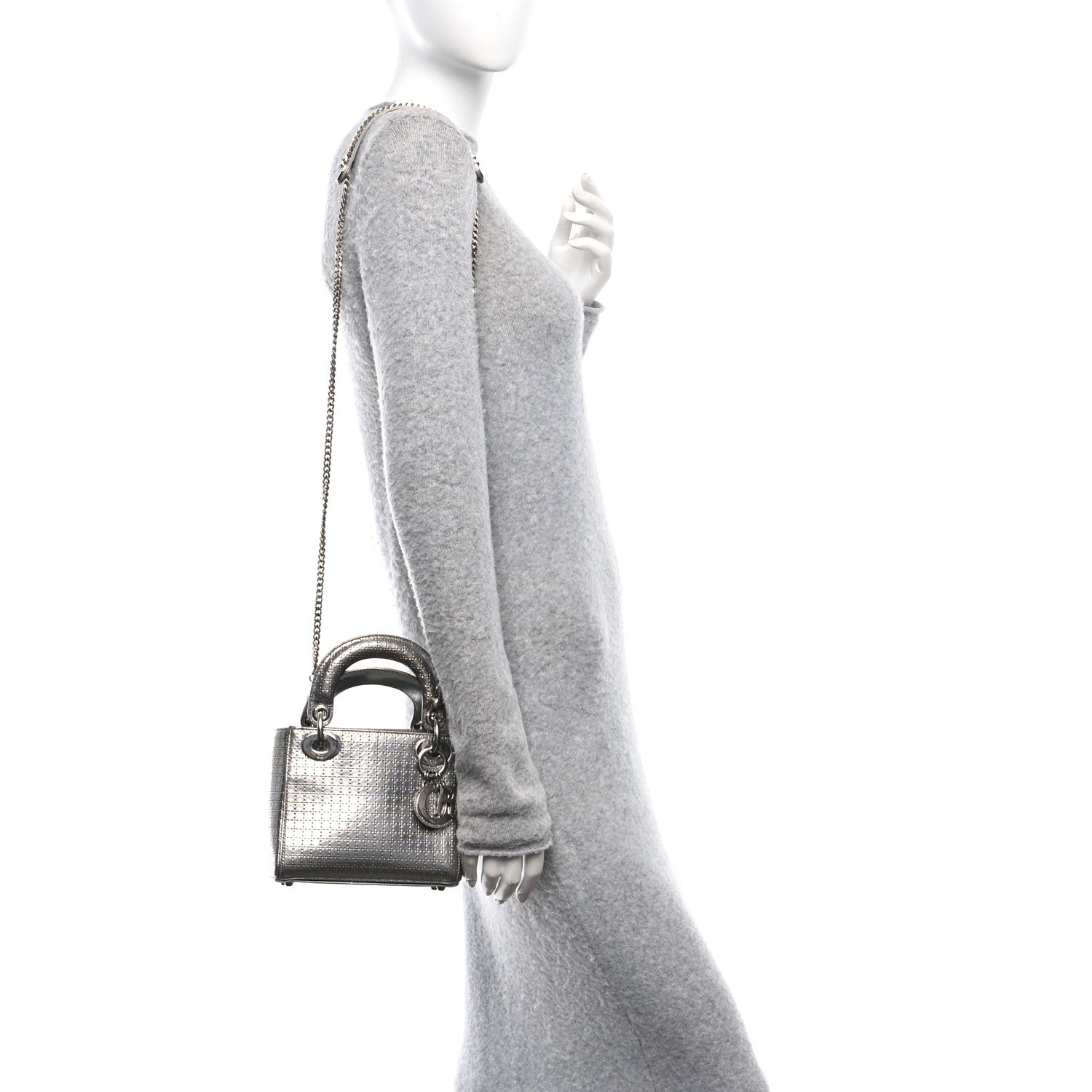 Christian Dior Metallic Patent Micro-Cannage Mini Lady Dior Silver 2 of 10