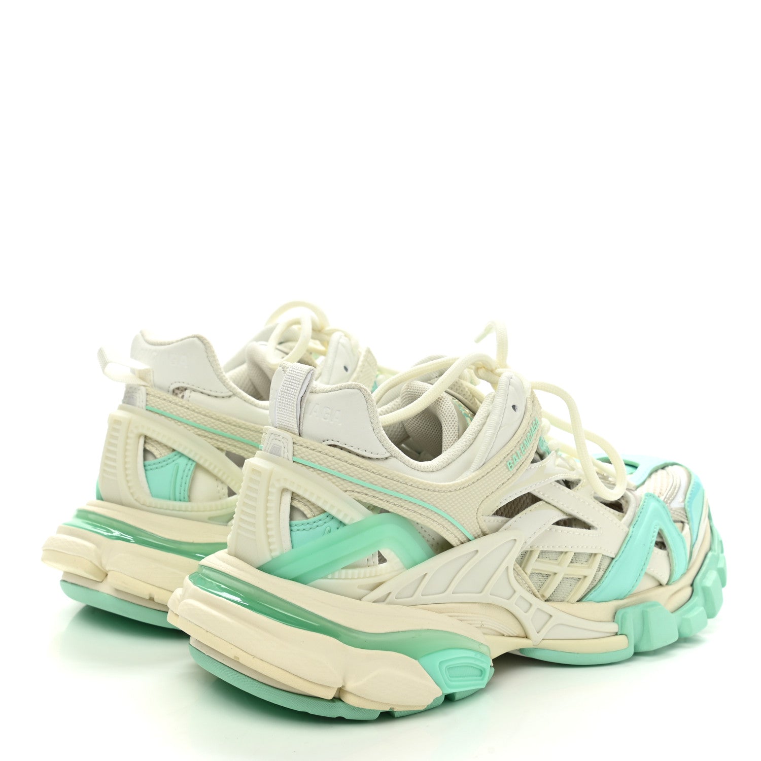 Balenciaga Rubber Mesh Tri-Color Womens Track.2 Open Sneakers 37 Mint Light Beige Grey 4 of 8