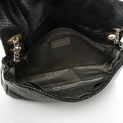 Chanel Metallic Crackled Calfskin Large Perforated Drill Flap Black 5 of 8