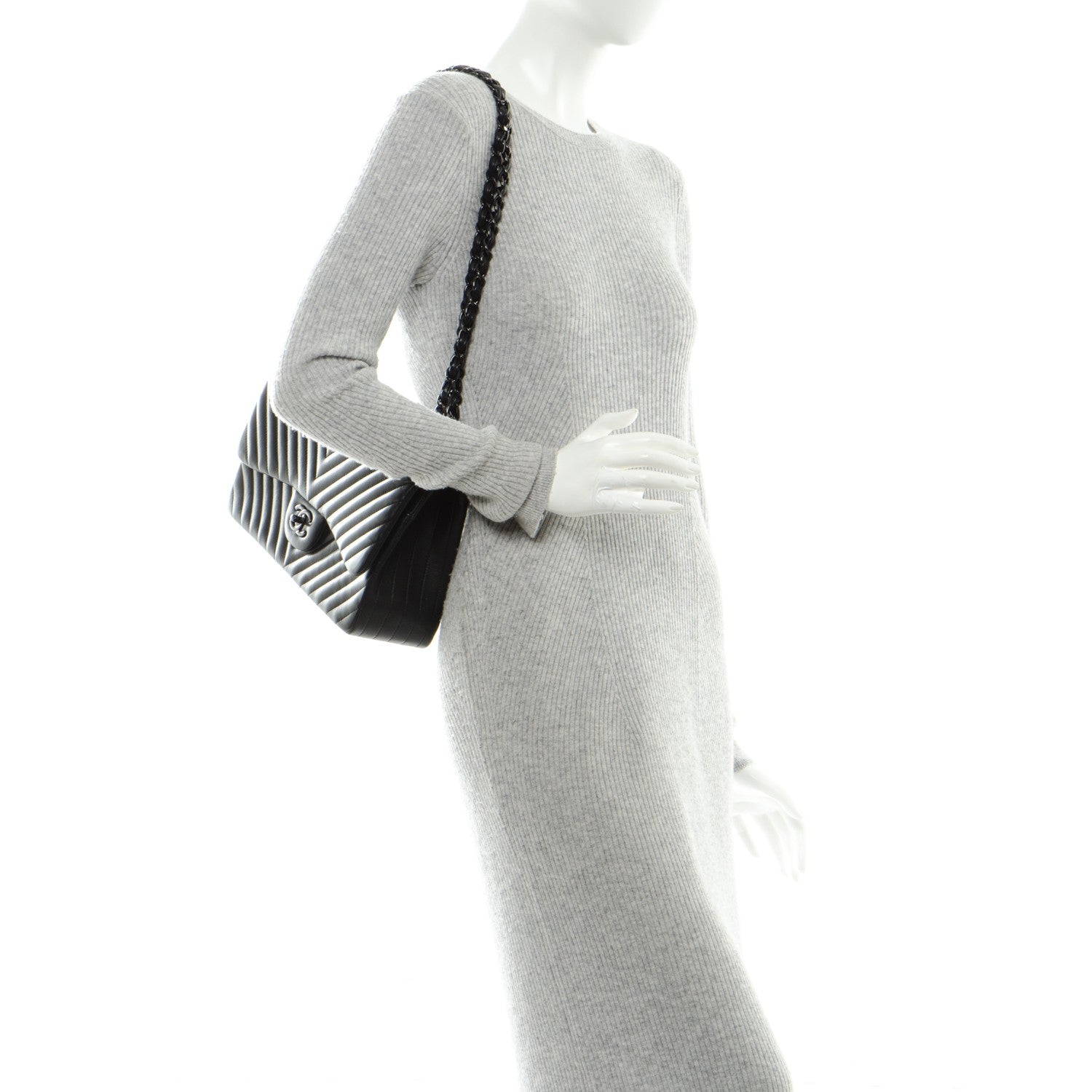 Chanel Lambskin Chevron Quilted Jumbo Double Flap So Black 2 of 9