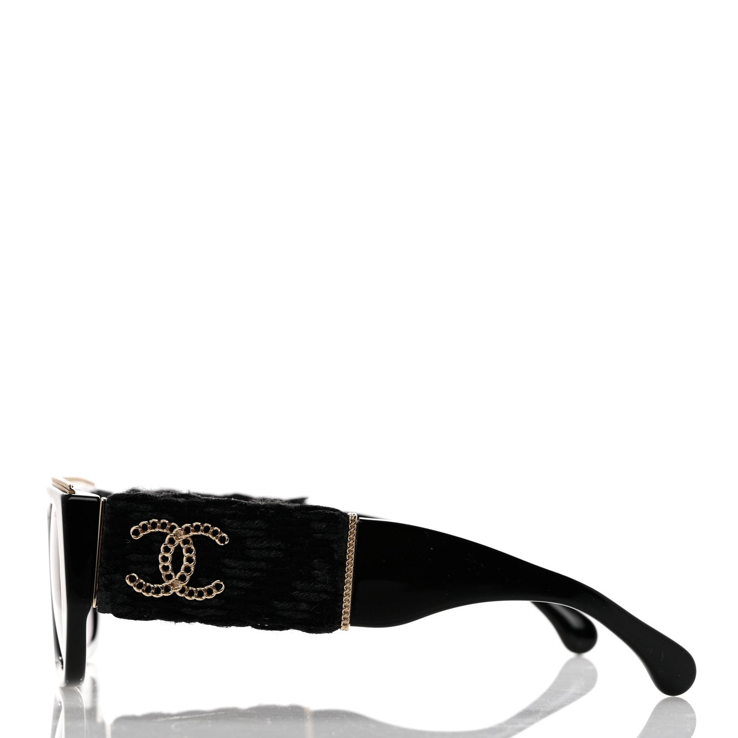 Chanel Acetate Tweed Wool CC Chain Rectangle Sunglasses 71549 Black 3 of 8