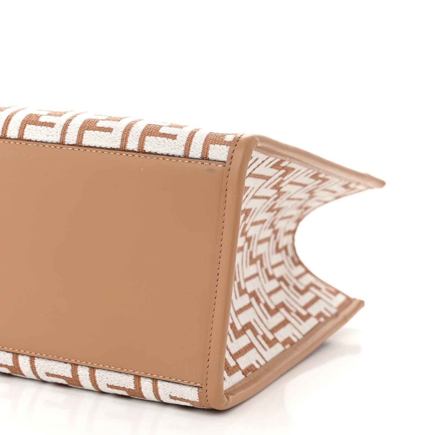 Fendi Woven Fabric Calfskin FF Medium Fendi Sunshine Shopper Tote Natural White Dark Honey 9 of 10