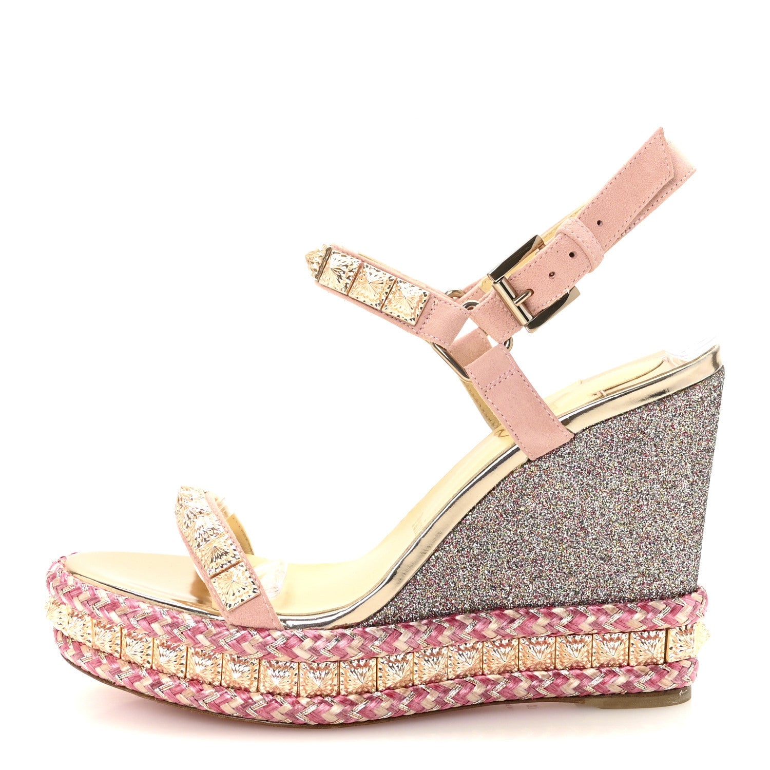Christian Louboutin Suede Specchio Glitter Studded Pyradiams 110 Platform Sandals 37 Crepon 1 of 9