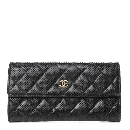 Chanel Perforated Lambskin Quilted Large Gusset Flap Wallet Black 1 of 7