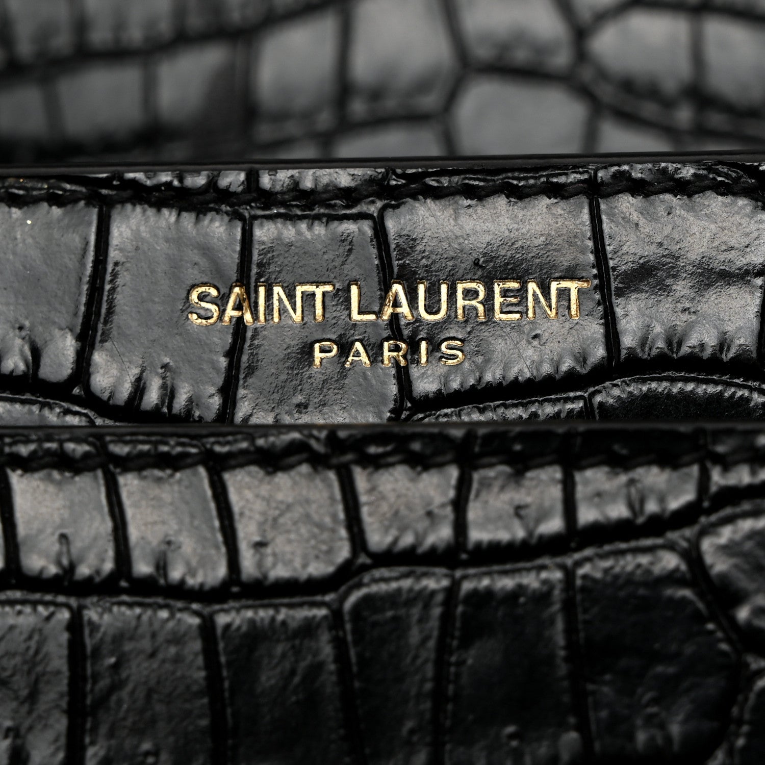 Saint Laurent Calfskin Crocodile Embossed Medium Monogram Sunset Black 6 of 11