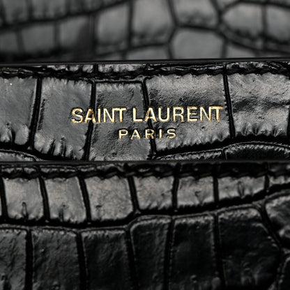 Saint Laurent Calfskin Crocodile Embossed Medium Monogram Sunset Black 6 of 11