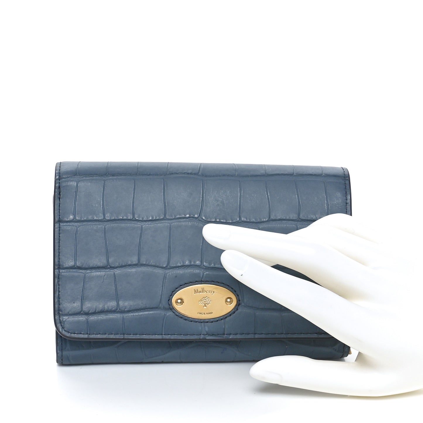 Crocodile Embossed Calfskin Plaque French Purse Wallet Grey