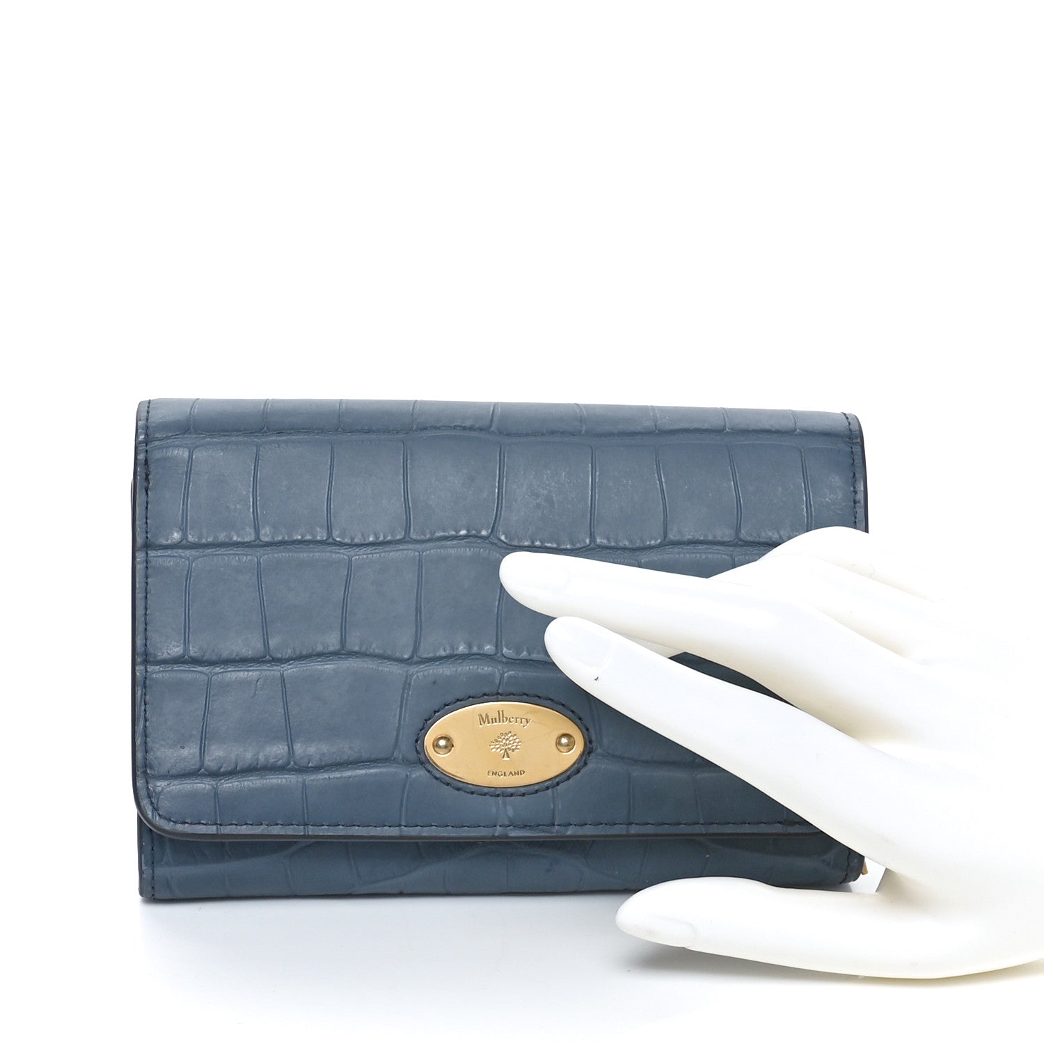 Mulberry Crocodile Embossed Calfskin Plaque French Purse Wallet Grey 2 of 9