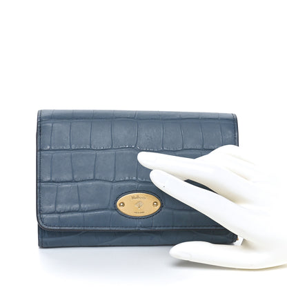 Mulberry Crocodile Embossed Calfskin Plaque French Purse Wallet Grey 2 of 9