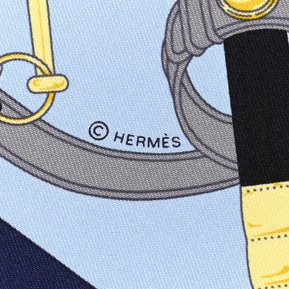 Hermes Silk Eperon D'Or Pocket Square Scarf Marine Ciel Gold 3 of 4