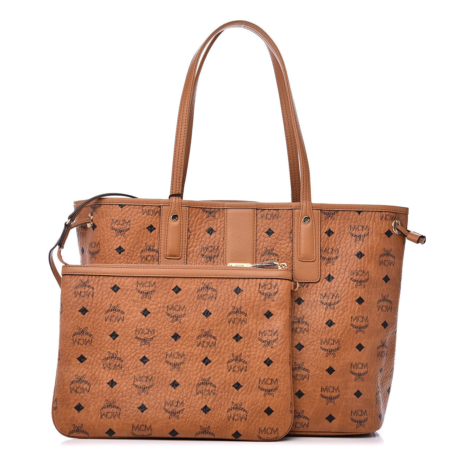 MCM Visetos Medium Liz Reversible Shopper Tote Cognac 1 of 15