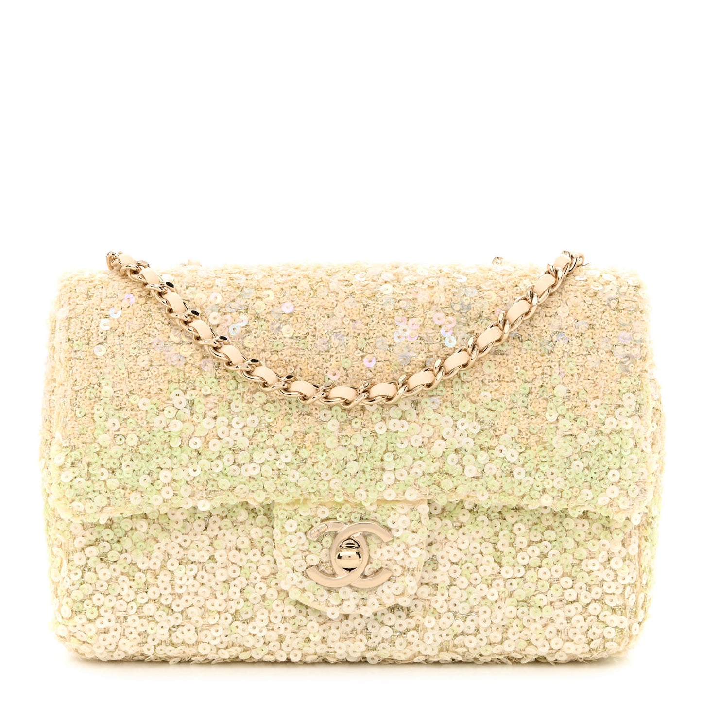 Shaded Sequin Mini Flap Light Green White Ecru