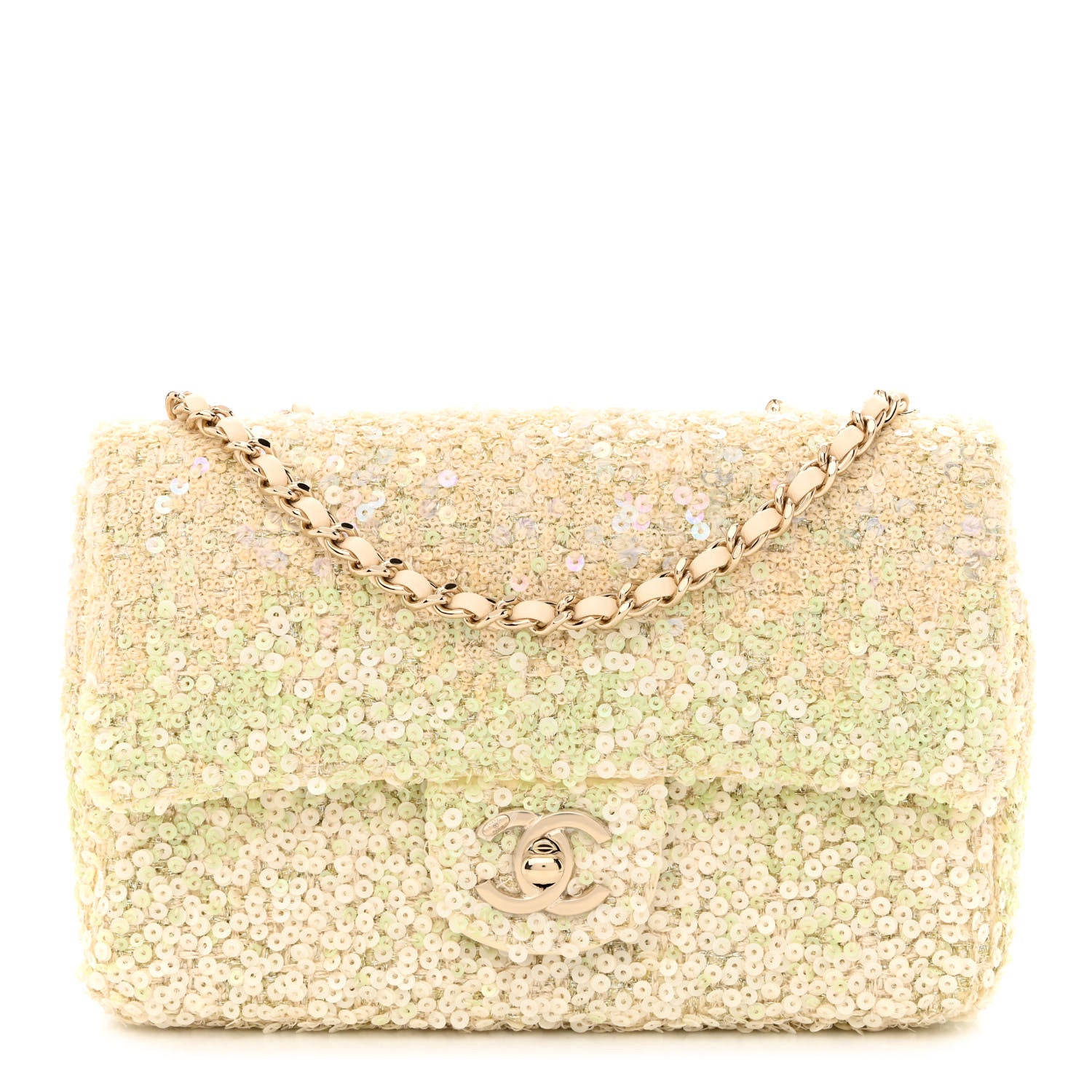 Chanel Shaded Sequin Mini Flap Light Green White Ecru 1 of 12