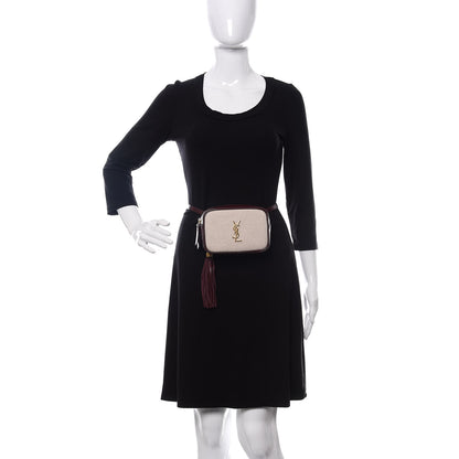 Saint Laurent Calfskin Canvas Monogram Lou Belt Bag Natural Dark Legion Red 2 of 9