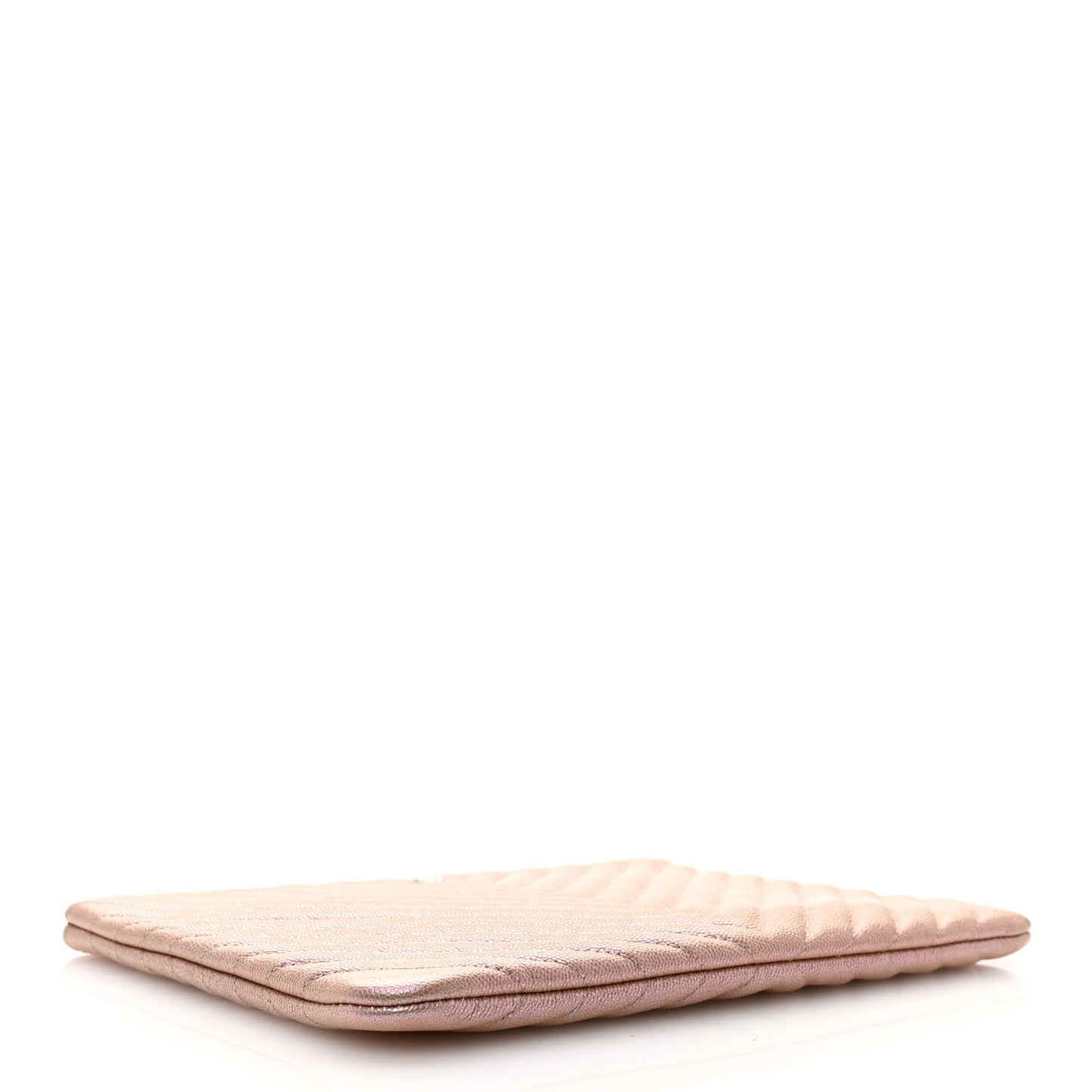 Iridescent Caviar Chevron Quilted Medium Cosmetic Case Light Gold