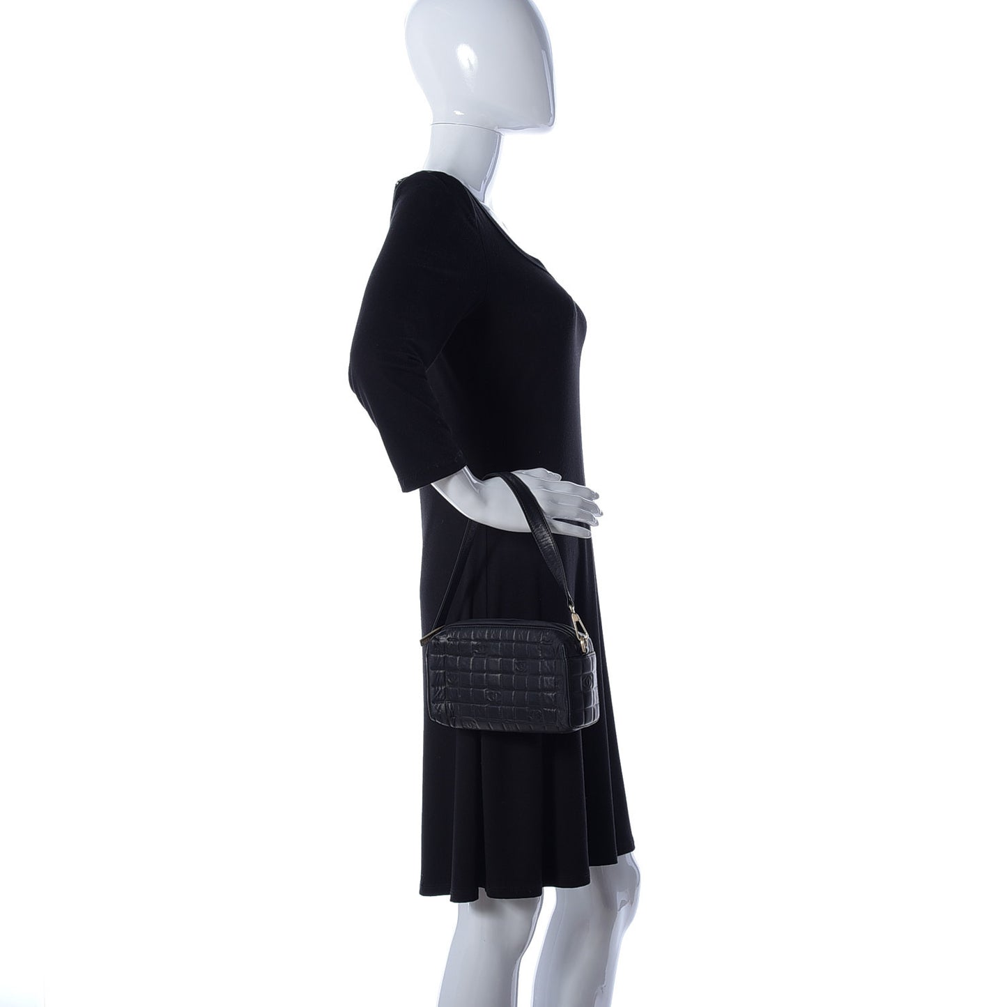 Lambskin CC Chocolate Bar Shoulder Bag Black
